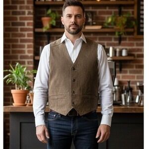 Vintage Basic Editions Suede Leather Vest Men's M Brown Western Cowboy 90s Retro